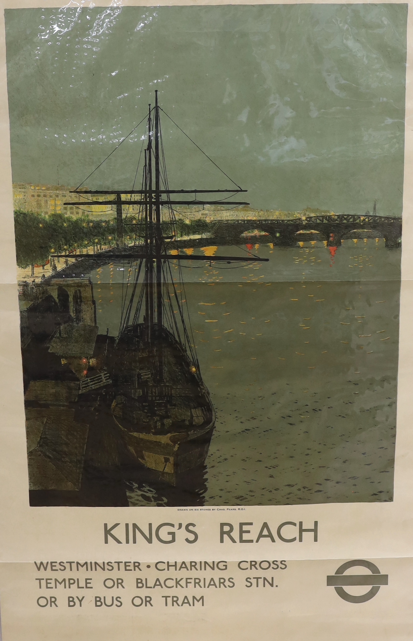 Charles Pears (1873-1958), lithographic poster, 'King's Reach', printed by Johnson, Riddle & Co. Ltd, 101.5 x 63cm, unframed